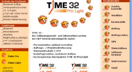 Entwürfe zur separaten Website für die Software H+P TIME 32