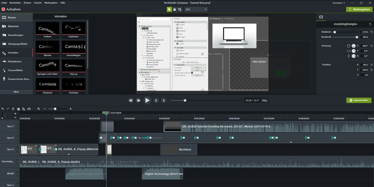 Camtasia, ein Programm zur Aufnahme und Bearbeitung von Screencasts