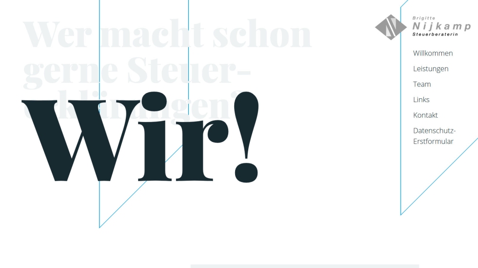 www.steuerkanzlei-nijkamp.de – Große, ausgeprägten Serifen der Playfair Display als Haupt-Design-Element der nahezu rein typografischen Website.