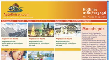 Pagedesign Vorschläge für das Online Reisebüro